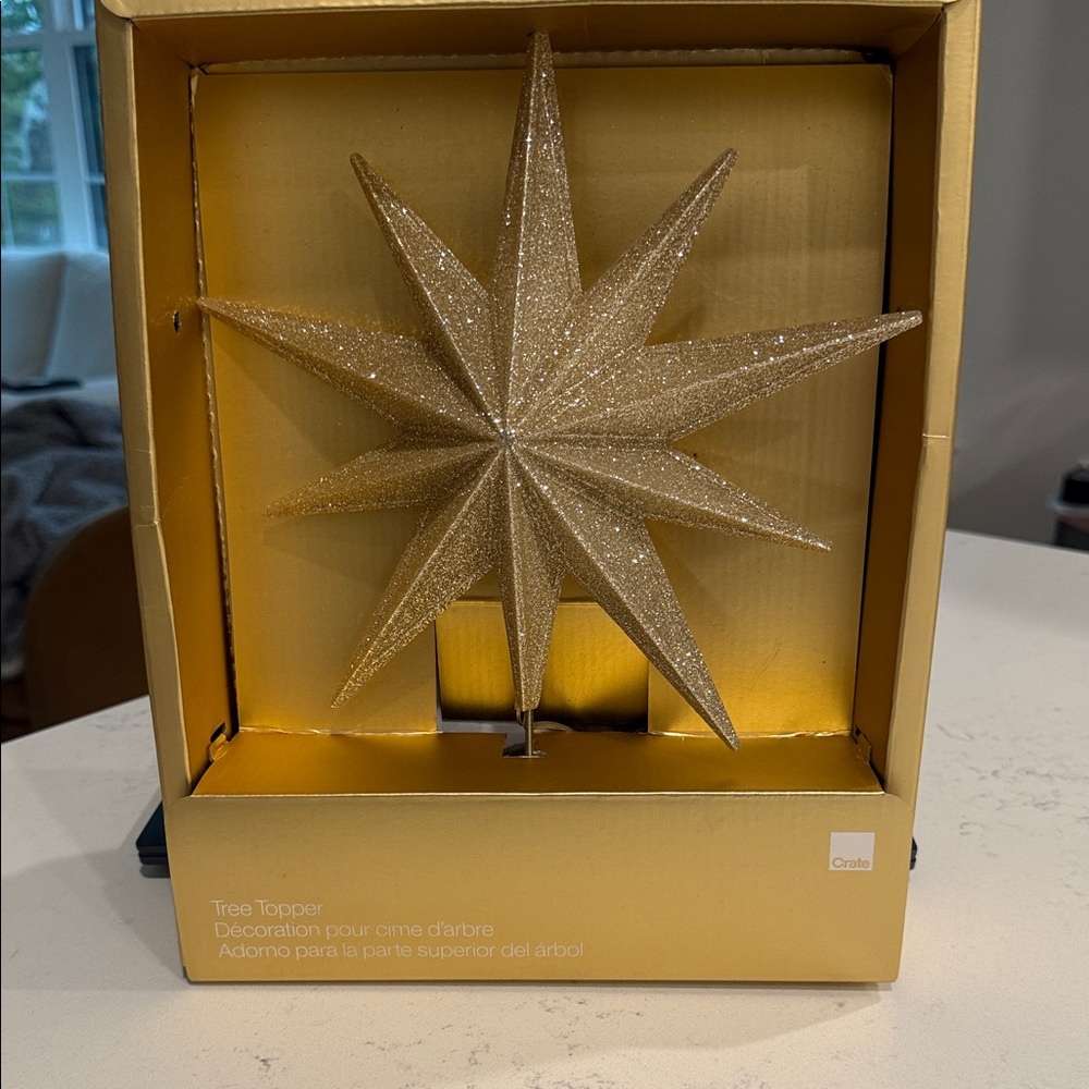 Crate&Barrel Glittering Gold Star Tree Topper